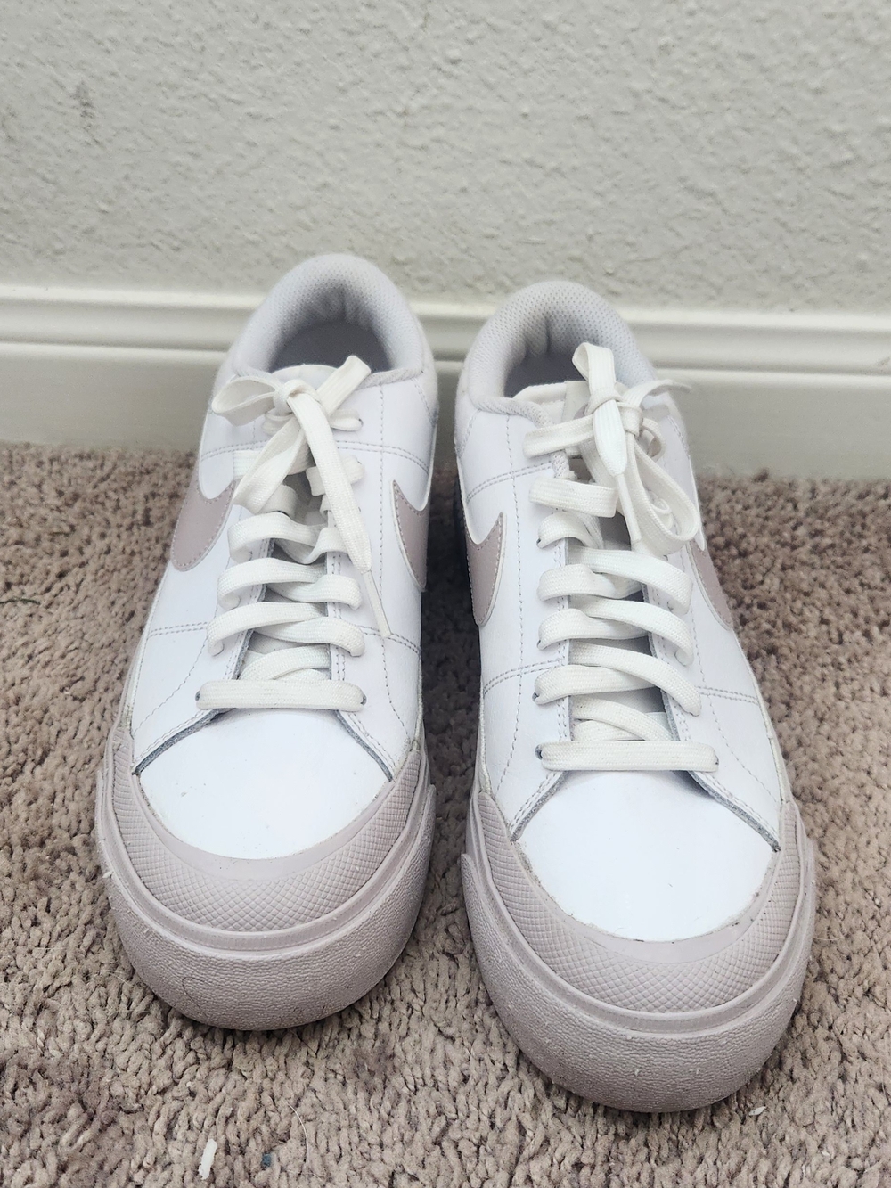 Nike White Sneakers with Light Taupe Accents
